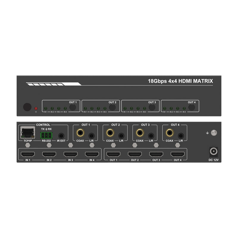 Camera Matrix Switcher 4K 4x4 HDMI Matrix Switcher with Audio Outputs & HDR