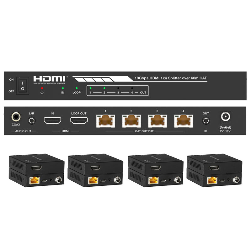 4K 1x4 HDMI Splitter with CAT Outputs