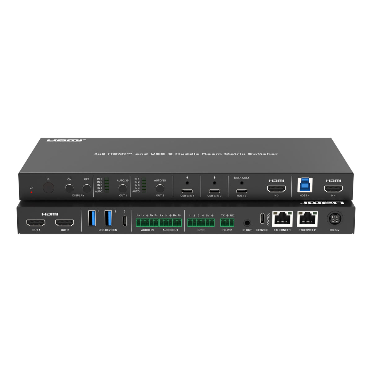 4K 4x2 Presentation Switcher with USB-C & HDMI Inputs, Audio Input & O