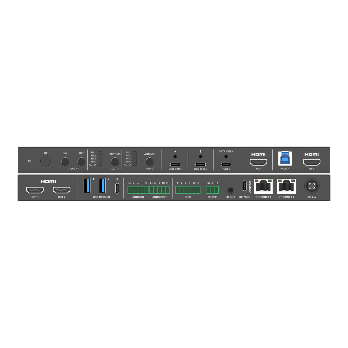 4K 4x2 Presentation Switcher with USB-C & HDMI Inputs, Audio Input & O