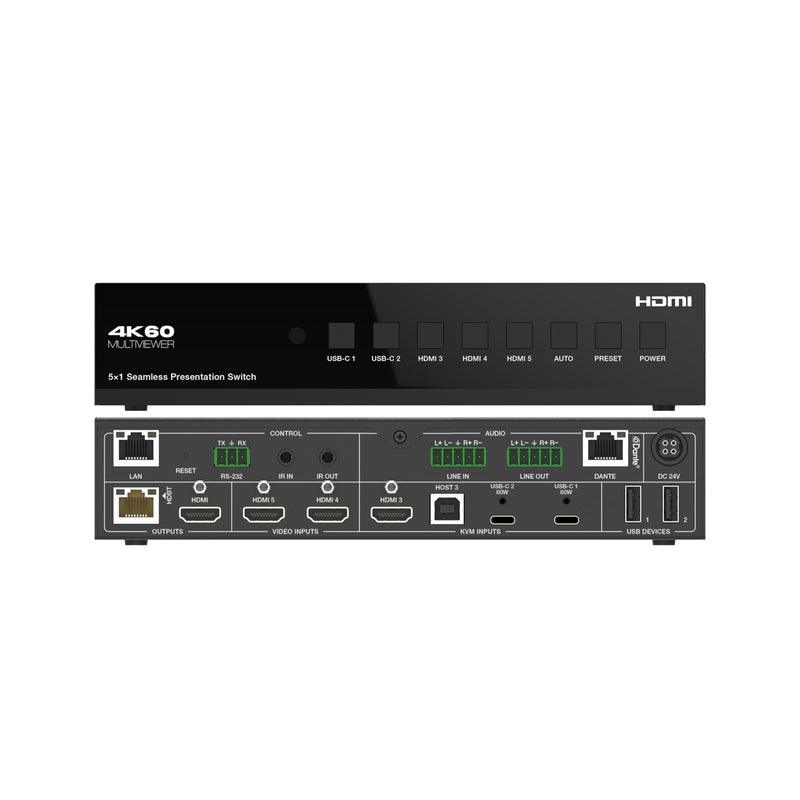 4K60 HDMI & USB-C Seamless Switcher / Scaler / Extender with USB & Dante (Tx/Rx)