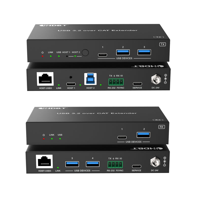 2-Host USB-C & USB 3.2 Gen 1 100m Extender over HDBaseT