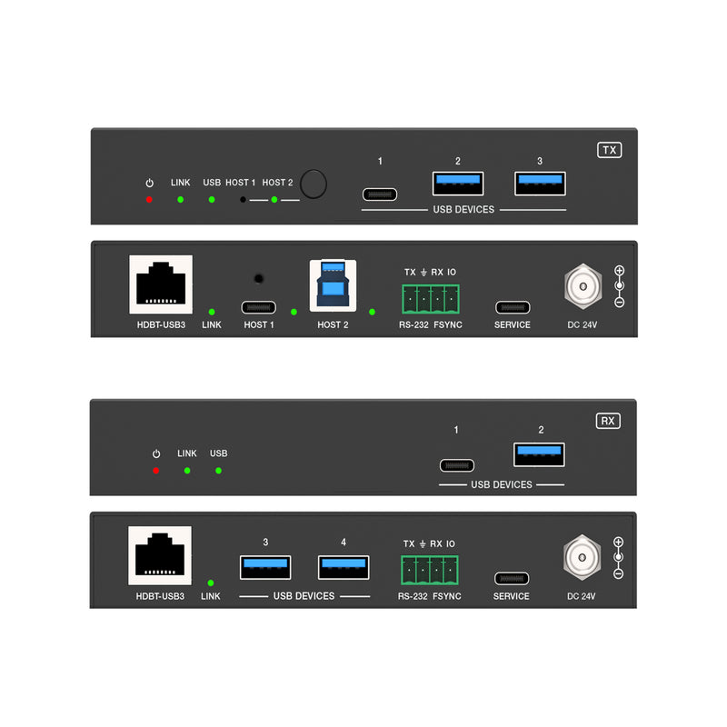 2-Host USB-C & USB 3.2 Gen 1 100m Extender over HDBaseT