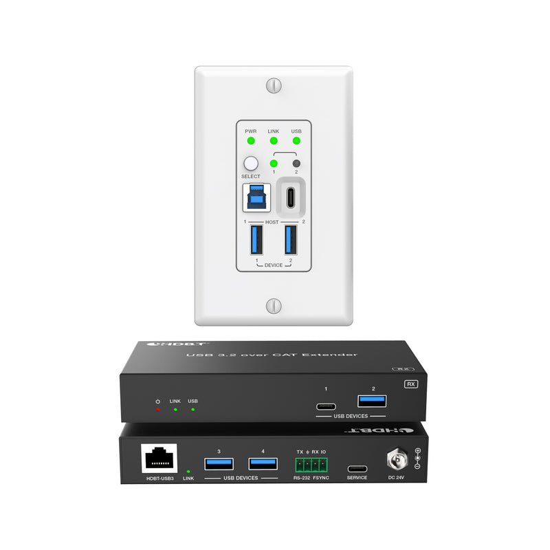 2-Host USB-C & USB 3.2 Gen 1 100m Extender over HDBaseT