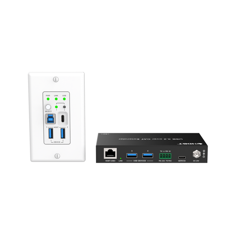 2-Host USB-C & USB 3.2 Gen 1 100m Extender over HDBaseT