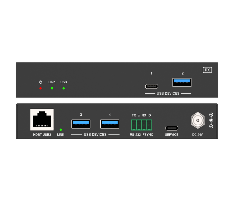 2-Host USB-C & USB 3.2 Gen 1 100m Extender over HDBaseT