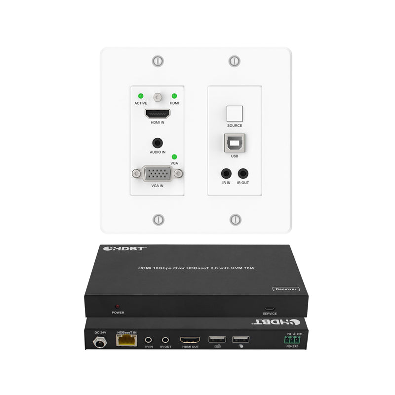 4K HDMI & VGA 70m Wall Plate Extender over HDBaseT with USB