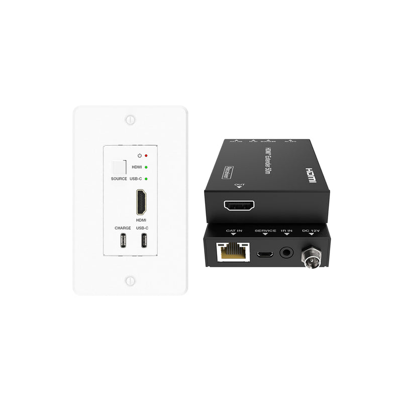 4K HDMI & USB-C 50m Wall Plate Extender Kit over Category